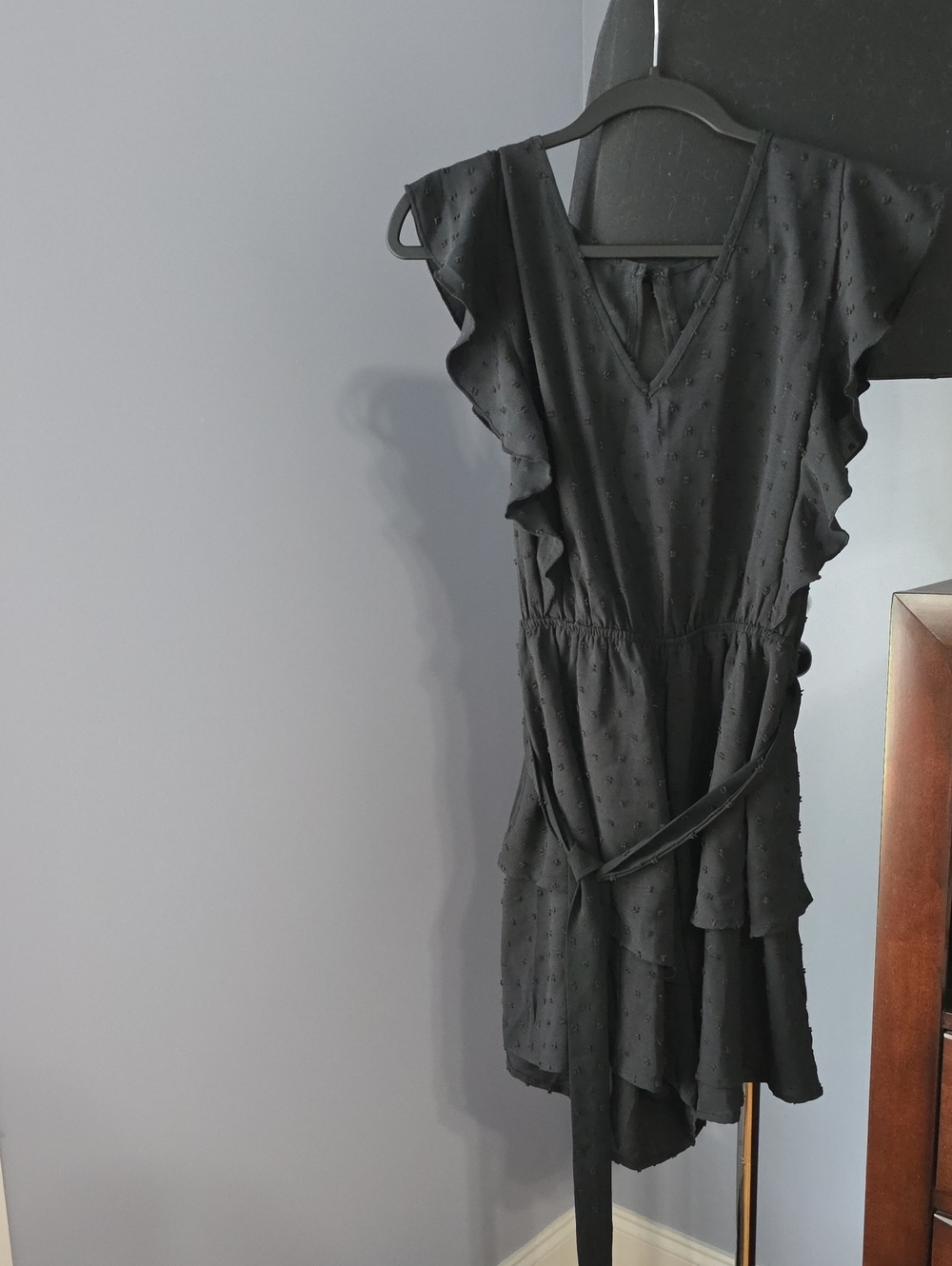 SHEIN Black Ruffle Sleeve Mini Dress